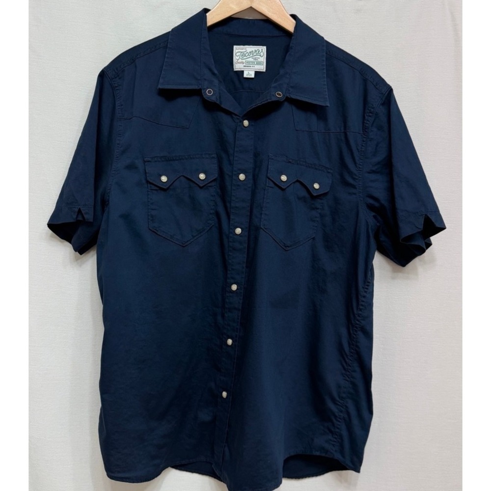 Tecovas Mens Western Pearl Snap Shirt Navy Blue Modern Fit Large Austin Texas